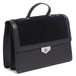 Tosca Blu Black Medium Faux Shearling Flap Top Handle Bag